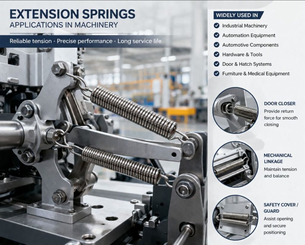 Stainless steel extension springs used in automotive component applications