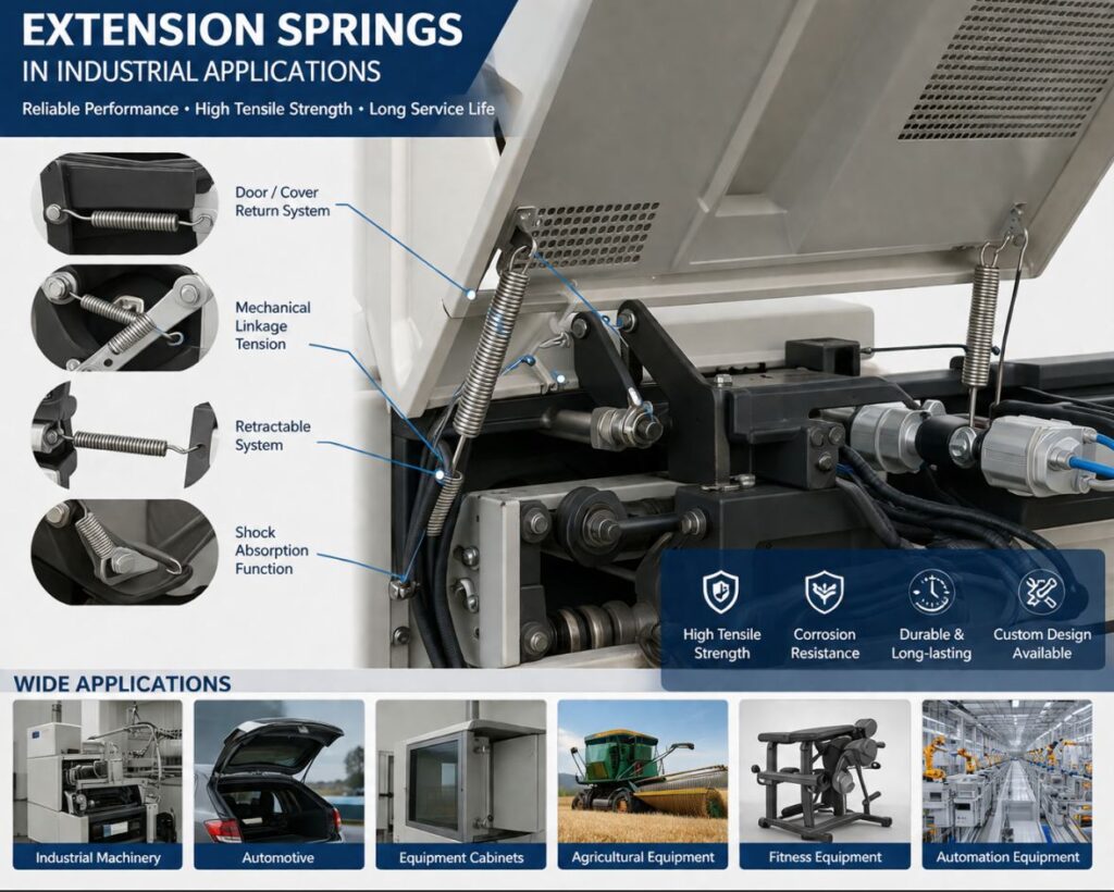 Custom extension springs for furniture hardware applications