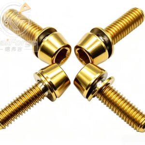 Gold colored titanium motorcycle fasteners with anodized finish manufactured by KAIFORGE