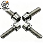 Natural titanium motorcycle fasteners showing titanium material finish manufactured by KAIFORGE